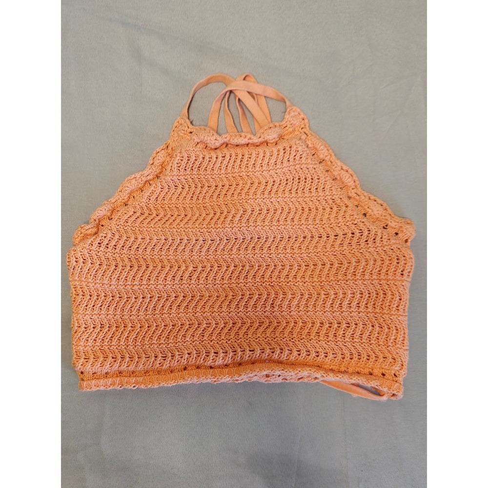 Hollister Crochet Halter Top Women S Peach‎ Orange Chevron Knit Boho Festival